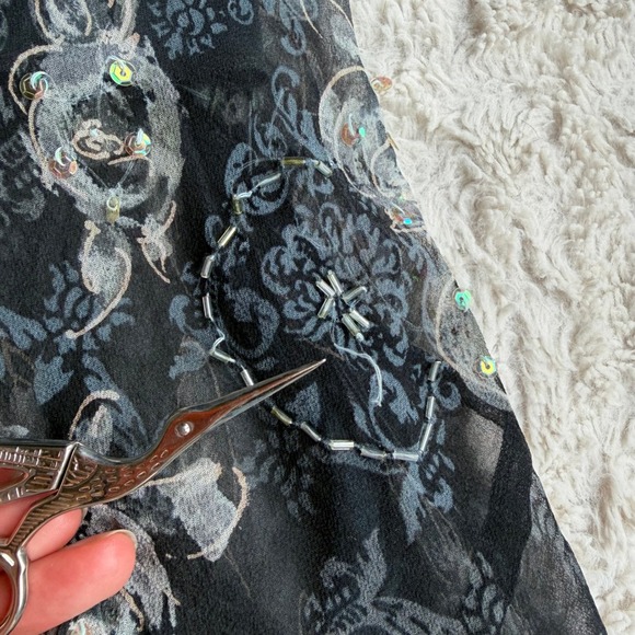 Vintage Y2K fairy Floral print beaded sequin slip‎ dress midi Jonathan Martin M - Picture 8 of 14